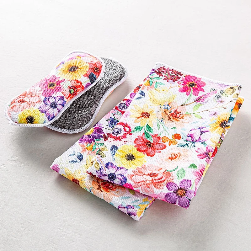 Harman Microfiber 'Mixed Floral' Sponge & Cloth Cleaning sET/4
