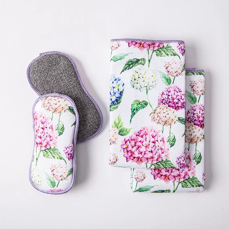 Harman Microfiber 'Hydrangea' Sponge & Cloth Cleaning Set/4