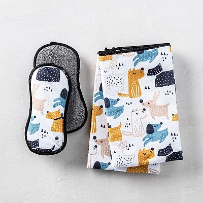 Harman Microfiber 'Dogs' Sponge & Cloth Cleaning Set/4