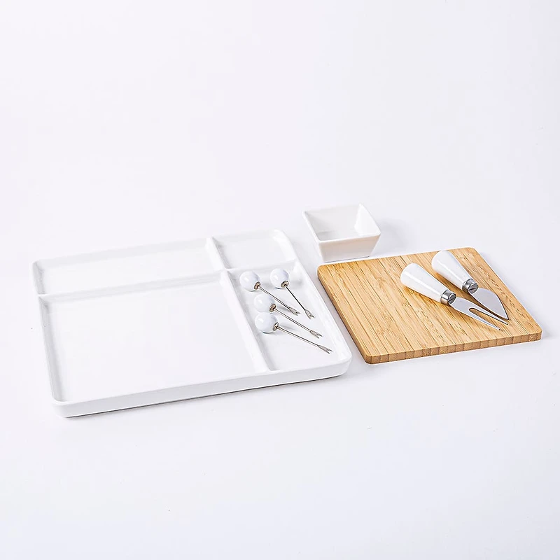 KSP Bamboo Porcelain Serve Platter - Set of 9 (White/Natural)