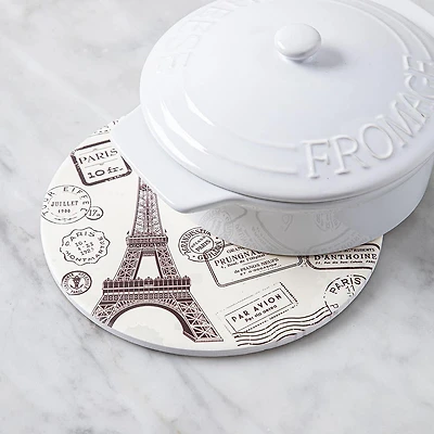 KSP Ceramica 'Paris' Printed Ceramic Trivet 20cm (Natural/Black)