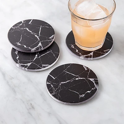 KSP Ceramica 'Marble' Printed Ceramic Coaster - Set of 4 (Black)