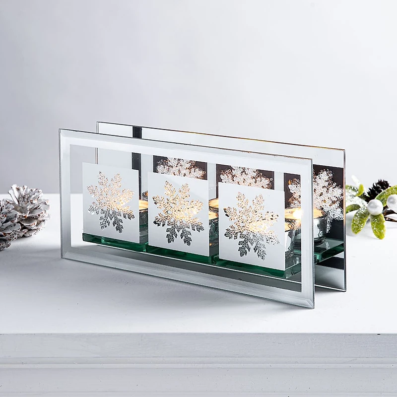 KSP Christmas Mirror 'Snowflake' Glass Tealight Holder 3-Light