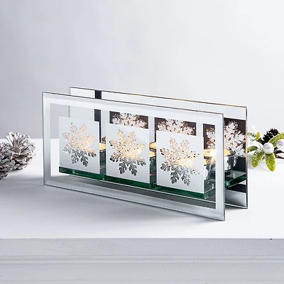 KSP Christmas Mirror 'Snowflake' Glass Tealight Holder 3-Light