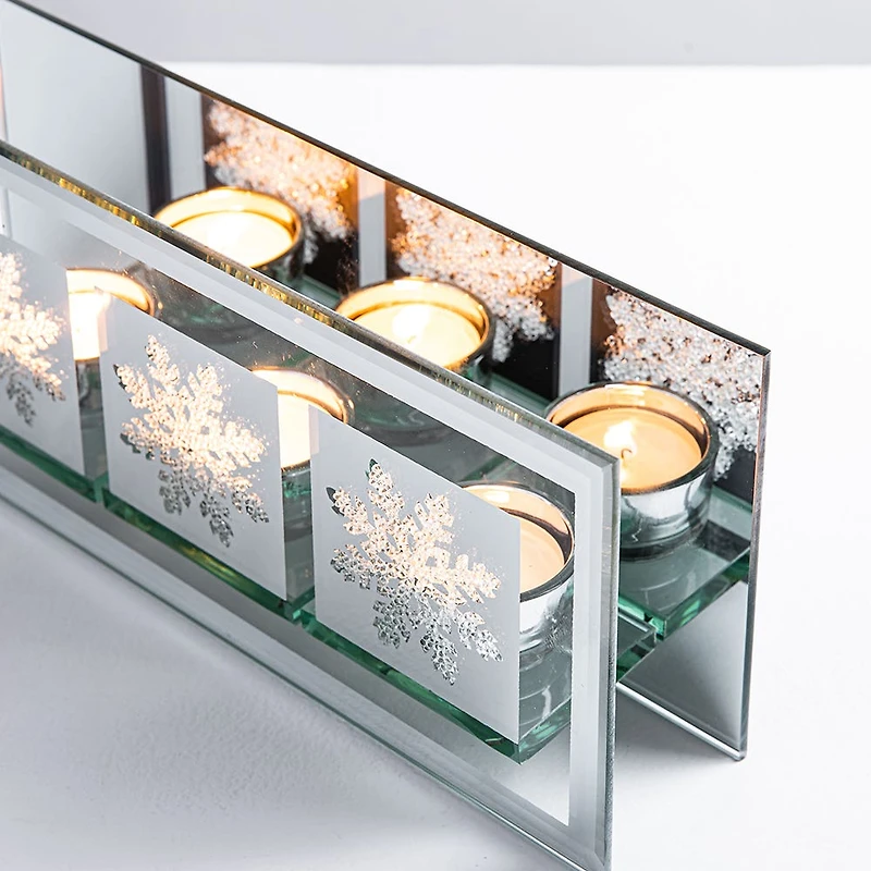 KSP Christmas Mirror 'Snowflake' Glass Tealight Holder 3-Light