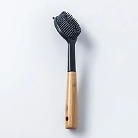 KSP Soft Bristle Silicone Bamboo Handle Dish Brush with Scraper Tip