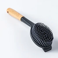 KSP Soft Bristle Silicone Bamboo Handle Dish Brush with Scraper Tip