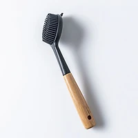 KSP Soft Bristle Silicone Bamboo Handle Dish Brush with Scraper Tip
