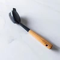 KSP Soft Bristle Silicone Bamboo Handle Dish Brush with Scraper Tip