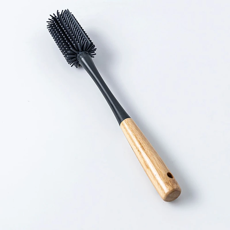 KSP Soft Bristle Silicone Bamboo Handle Bottle Brush