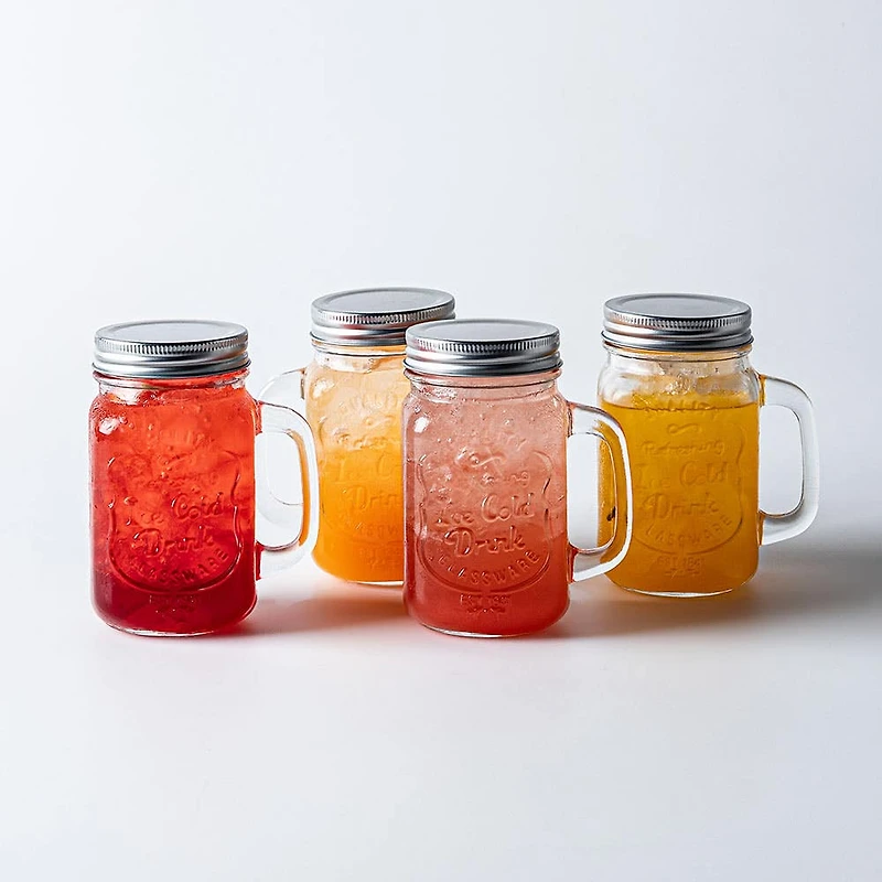 KSP Ice Cold Glass Mason Drinking Jar - Set of 4 (Clear)