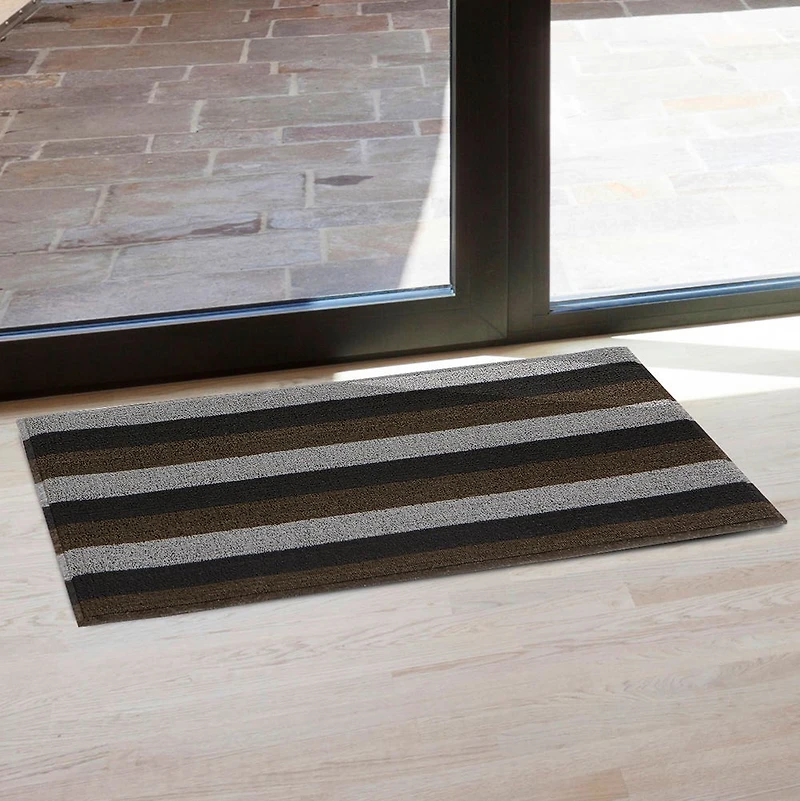KSP Loop 'Wide Stripe' PVC Floor Mat (Brown/Grey/Black)
