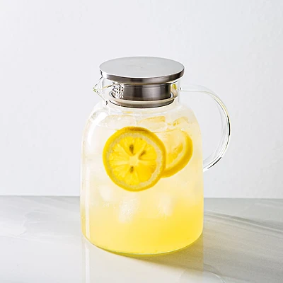 KSP Arthur Glass Pitcher with  Metal Lid (Clear & Stainless Steel)