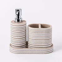 KSP Berkeley Stripe Resin Bath Accessory - Set of 3 (Natural/White)