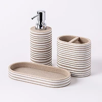 KSP Berkeley Stripe Resin Bath Accessory - Set of 3 (Natural/White)