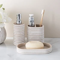 KSP Berkeley Stripe Resin Bath Accessory - Set of 3 (Natural/White)