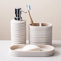 KSP Berkeley Stripe Resin Bath Accessory - Set of 3 (Natural/White)