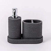 KSP Berkeley Stripe Resin Bath Accessory - Set of 3 (Grey/Black)