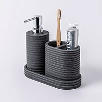 KSP Berkeley Stripe Resin Bath Accessory - Set of 3 (Grey/Black)