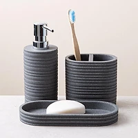 KSP Berkeley Stripe Resin Bath Accessory - Set of 3 (Grey/Black)