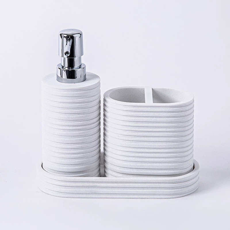 KSP Berkeley Stripe Resin Bath Accessory - Set of 3 (White)