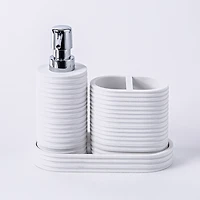 KSP Berkeley Stripe Resin Bath Accessory - Set of 3 (White)