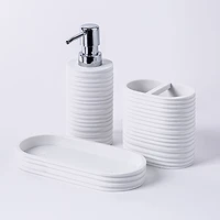 KSP Berkeley Stripe Resin Bath Accessory - Set of 3 (White)