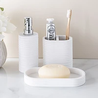 KSP Berkeley Stripe Resin Bath Accessory - Set of 3 (White)