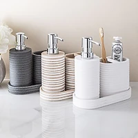 KSP Berkeley Stripe Resin Bath Accessory - Set of 3 (White)