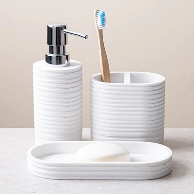 KSP Berkeley Stripe Resin Bath Accessory - Set of 3 (White)