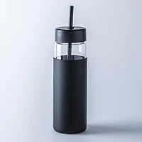 KSP Aura Slim Glass Water Bottle with Straw (Black)