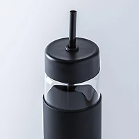 KSP Aura Slim Glass Water Bottle with Straw (Black)