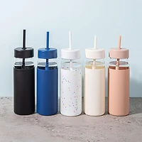 KSP Aura Slim Glass Water Bottle with Straw (Black)
