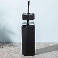 KSP Aura Slim Glass Water Bottle with Straw (Black)