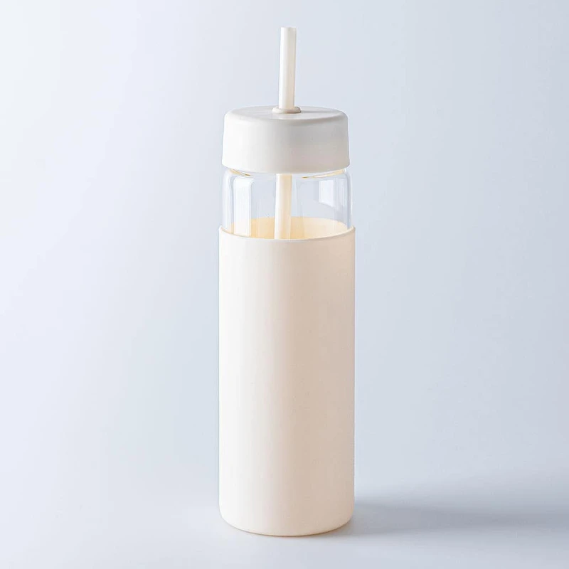 KSP Aura Slim Glass Water Bottle with Straw (Vanilla)