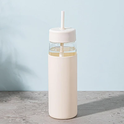 KSP Aura Slim Glass Water Bottle with Straw (Vanilla)