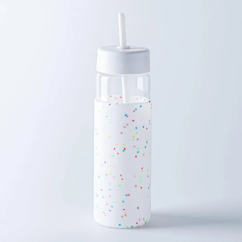 KSP Aura Slim Glass Water Bottle with Straw (Confetti)