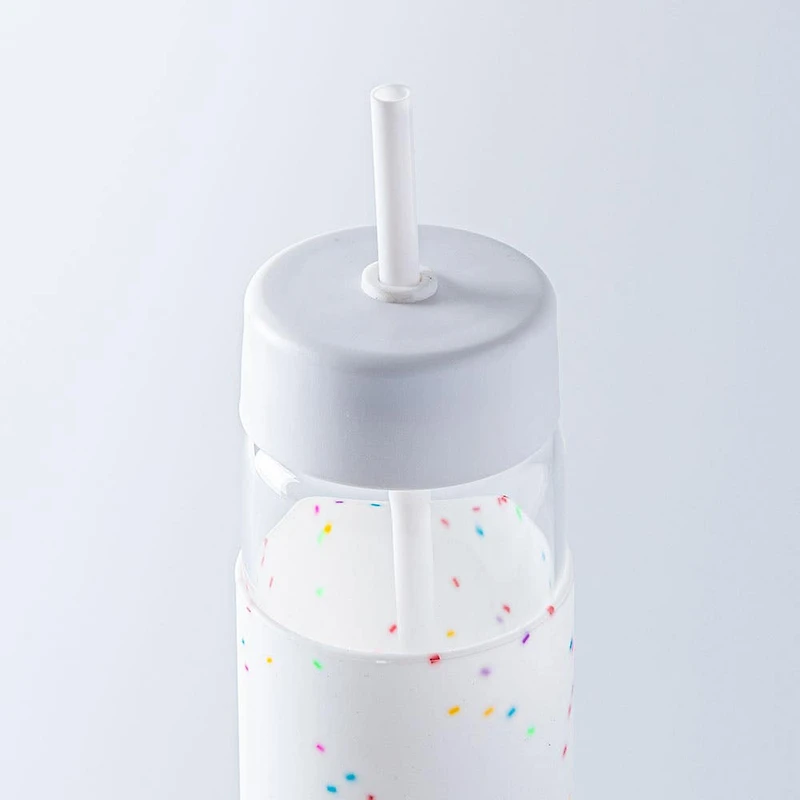 KSP Aura Slim Glass Water Bottle with Straw (Confetti)