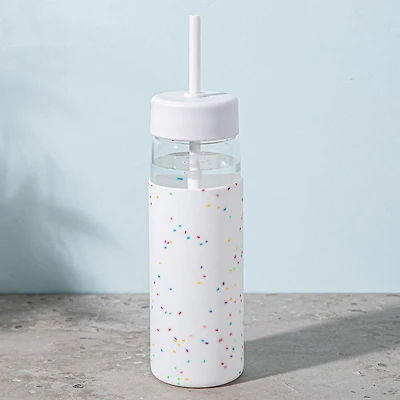 KSP Aura Slim Glass Water Bottle with Straw (Confetti)