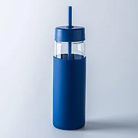 KSP Aura Slim Glass Water Bottle with Straw (Navy)