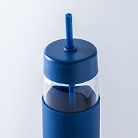 KSP Aura Slim Glass Water Bottle with Straw (Navy)