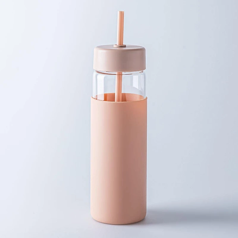 KSP Aura Slim Glass Water Bottle with Straw (Spice)