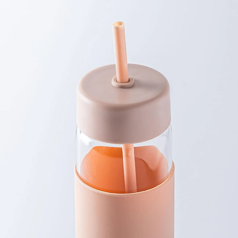 KSP Aura Slim Glass Water Bottle with Straw (Spice)