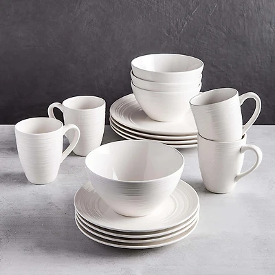 Thomson Pottery Ripple Stoneware Dinnerware - Set of 16 (White)