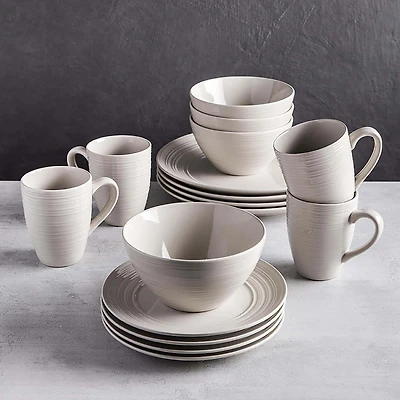 Thomson Pottery Ripple Stoneware Dinnerware - Set of 16 (Linen)