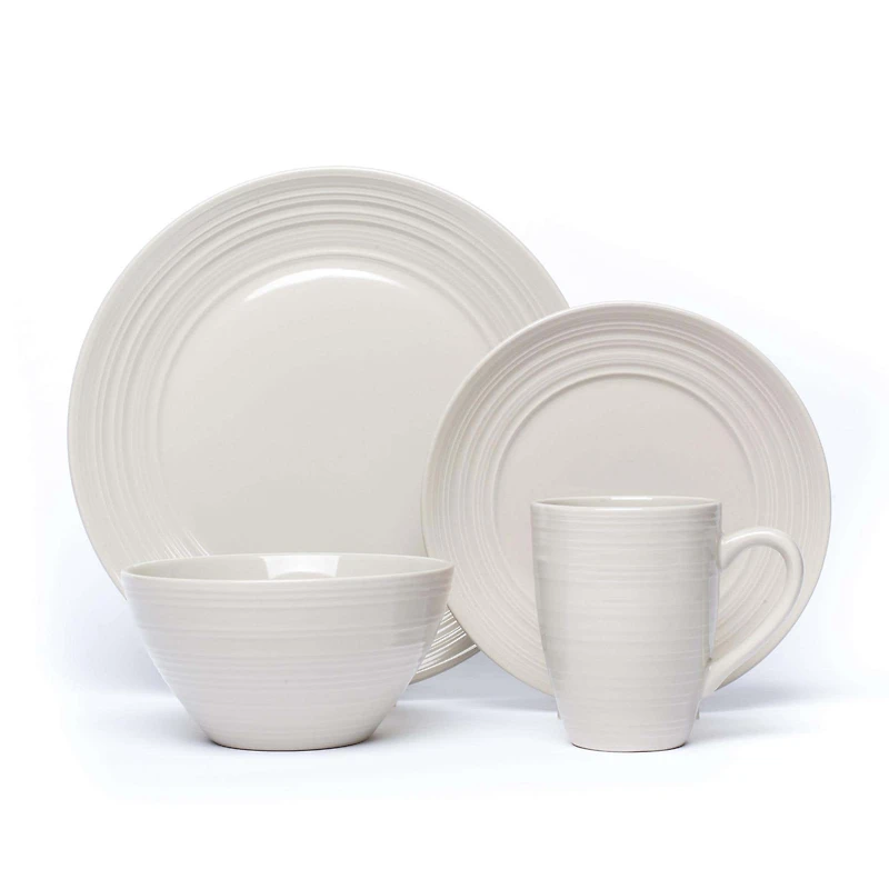 Thomson Pottery Ripple Stoneware Dinnerware - Set of 16 (Linen)