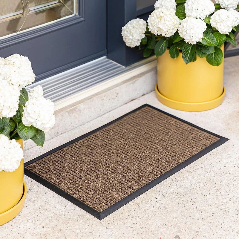 KSP Tufted 'Square Hatch' Rubber Backed Doormat (Natural)