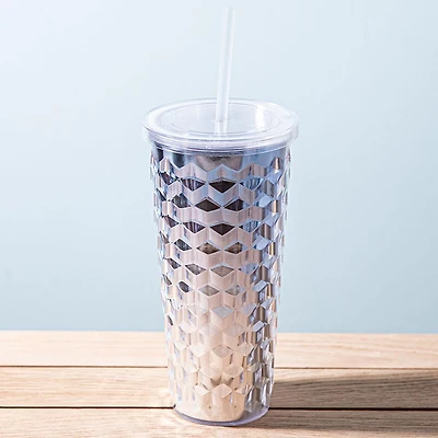 KSP Ombre Double Wall Tumbler with Straw (Blue-Silver)