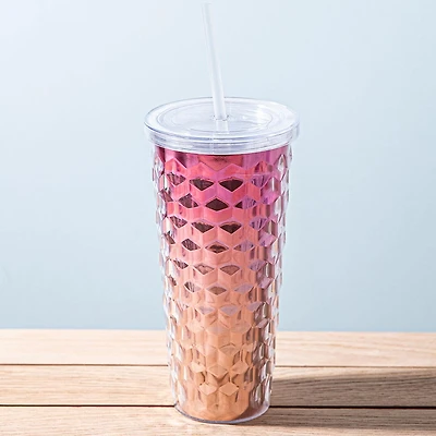KSP Ombre Double Wall Tumbler with Straw (Pink-Peach)