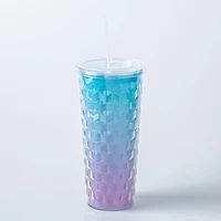 KSP Ombre Double Wall Tumbler with Straw (Aqua-Pink)